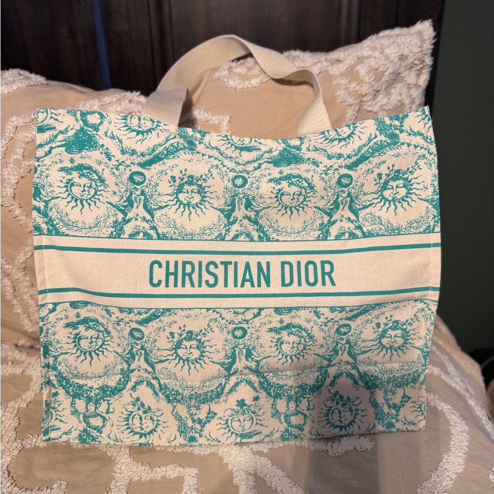 Dior Green and Cream Tote Bag with Vintage Pattern